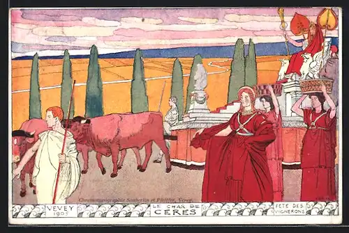 Künstler-AK sign. Bieler: Vevey, Fete des Vignerons 1905, Le Char de Ceres, Jugendstil