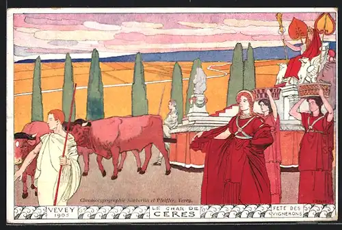 Künstler-AK sign. Bieler: Vevey, Fete des Vignerons 1905, Le Char de Ceres, Jugendstil