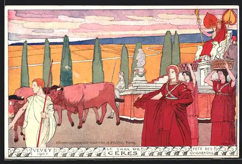 Künstler-AK sign. Bieler: Vevey, Fete des Vignerons 1905, Le Char de Ceres, Jugendstil