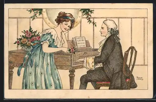 Künstler-AK Florence Hardy: A Song without words, Musiker und Dame, 18. Jahrhundert, Klarinett