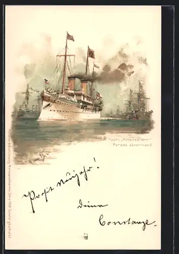 Künstler-AK Hans Bohrdt: SM Yacht  Hohenzollern  die Parade abnehmend