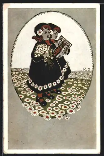 Künstler-AK Hof, Kinderhilfstag 1911, Kinder mit Wappen und Blumen