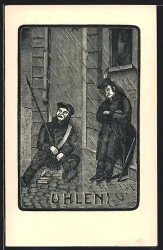 Künstler-AK Hamburg, Uhlen, Hamburger im Regen