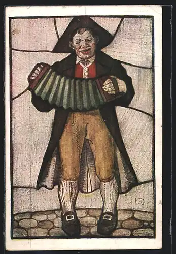 Künstler-AK Heinz Schiestl: Mann mit Ziehharmonika