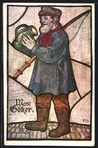 Künstler-AK Heinz Schiestl: Fischer mit Krug