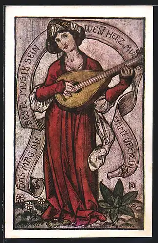 Künstler-AK Heinz Schiestl: Junge Frau mit Laute