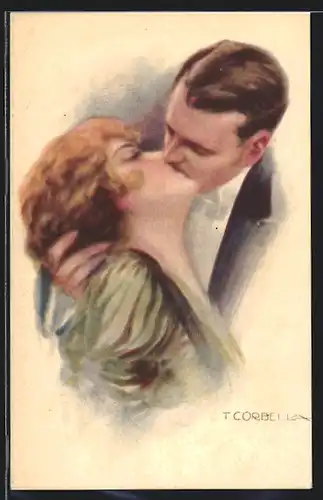 Künstler-AK Tito Corbella: Liebespaar küsst sich