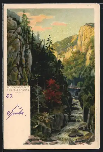 AK Thale, Bodekessel mit Teufelsbrücke