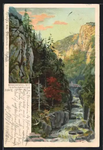 AK Thale, Bodekessel mit Teufelsbrücke