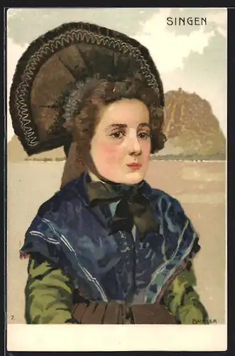Künstler-AK Singen, Singerin in Schwarzwälder Tracht