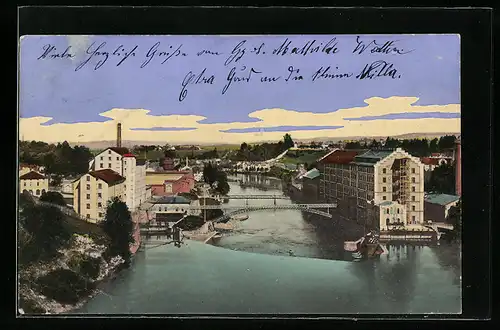 AK Kempten, Illerpartie von der Eisenbahnbrücke aus gesehen