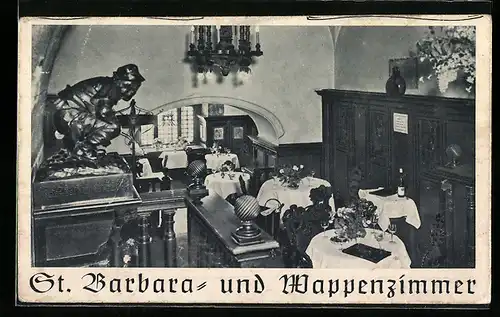 AK Würzburg, Gasthaus, St. Barbara- und Wappenzimmer