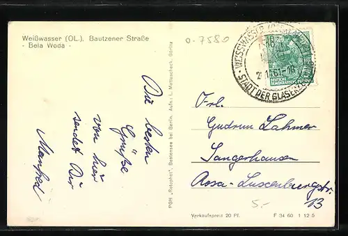 AK Weisswasser /O.-L., Bautzener Strasse mit Passanten
