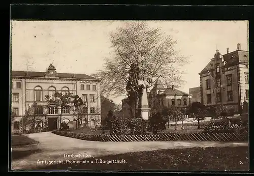 AK Limbach i. Sa., Amtsgericht und I. Bürgerschule mit Promenade