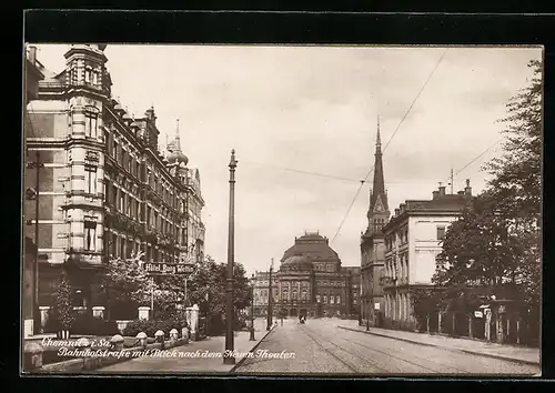 AK Chemnitz i. Sa., Bahnhofstrasse Hotel Burg Wettin und dem Neuen Theater