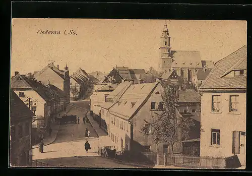 AK Oederan i. Sa., Strassenpartie mit Kirche