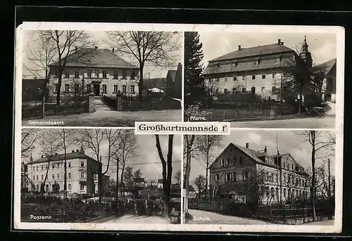 AK Grosshartmannsdorf, Gemeindeamt, Postamt, Schule