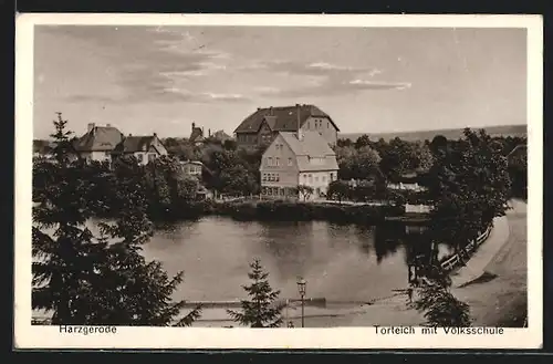 AK Harzgerode, Torteich mit Volksschule
