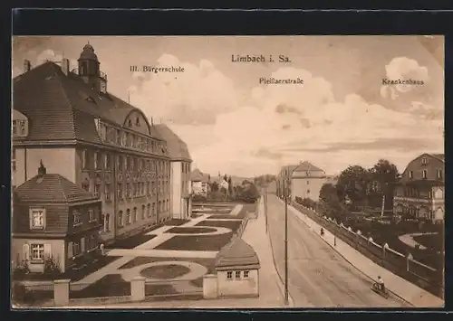 AK Limbach i. Sa., Pleissaerstrasse, Krankenhaus, III. Bürgerschule