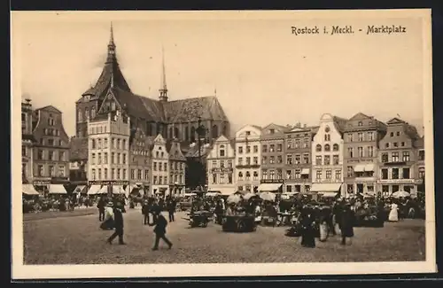 AK Rostock i. Meckl., Marktstände auf dem Marktplatz