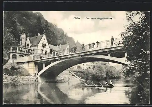 AK Calw, Ruderpartie an der neuen Nagoldbrücke