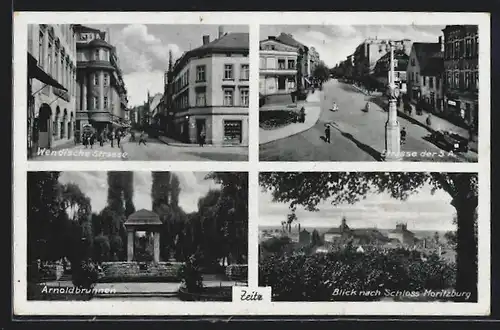 AK Zeitz, Arnoldbrunnen, Schützenstrasse, Wendische Strasse, Schloss Moritzburg
