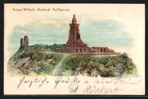 Lithographie Kyffhäuser, Kaiser Wilhelm Denkmal