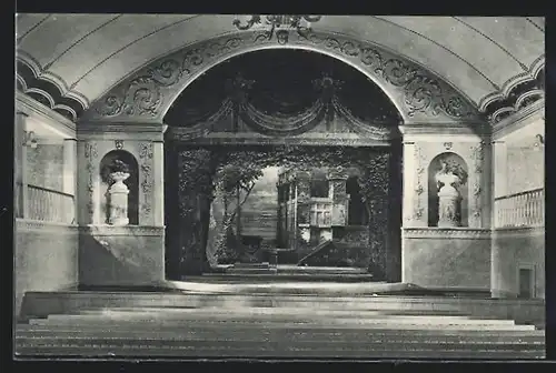 AK Bad Lauchstädt, Goethe-Theater, Ansicht der Bühne mit Bühnenbild der Iphigenle