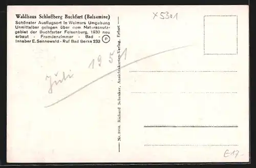 AK Buchfart, Gasthaus Waldkaffee Schlossberg