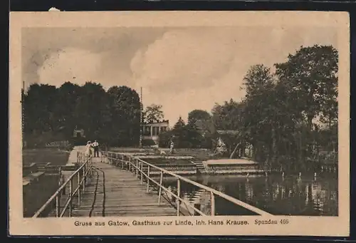 AK Gatow, Gasthaus zur Linde mit Wasserpartie