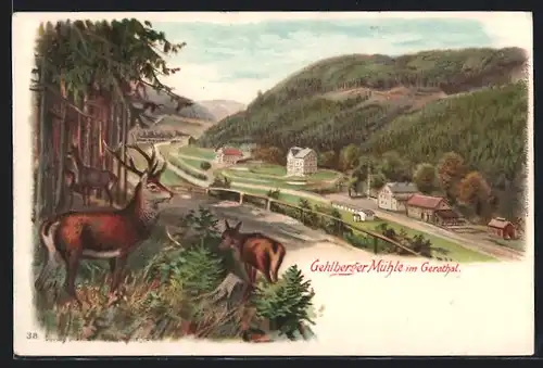 Lithographie Gehlberg, Gasthaus Gehlberger Mühle im Gerathal