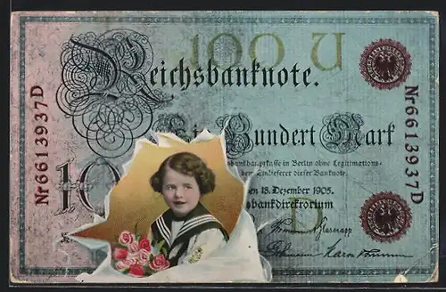 AK 100 Markschein, Mädchen im Matrosenkleid