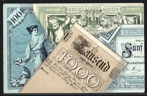 Künstler-AK Reichskassenscheine, Geld