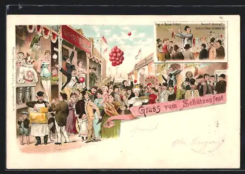 Lithographie Bürger auf dem Schützenfest, Renner Fritze, Variete Theater