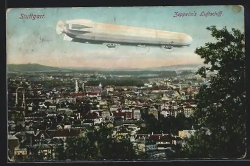 AK Stuttgart, Zeppelin`s Luftschiff über der Stadt