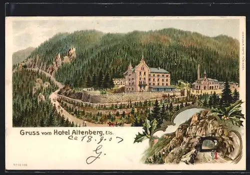 Künstler-AK Altenberg /Els., Blick auf Hotel Altenberg