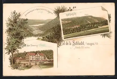 Lithographie Col de la Schlucht, Hotel Schlucht, Hotel Defranoux
