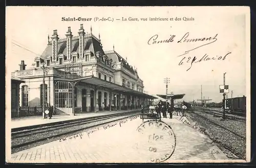 AK Saint-Omer, La Gare, vue intérieure et des Quais