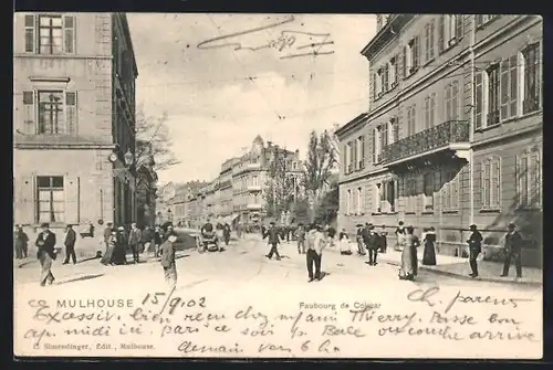 AK Mulhouse, Faubourg de Colmar mit Leuten