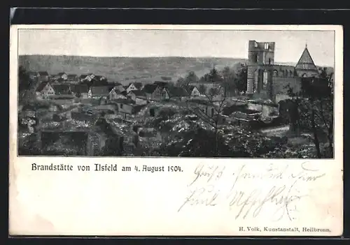 AK Ilsfeld, Brandstätte am 4. August 1904