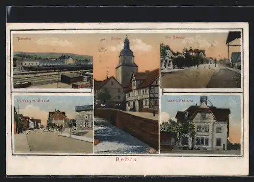 AK Bebra, Bahnhof, Kirche, Nürnberger Strasse