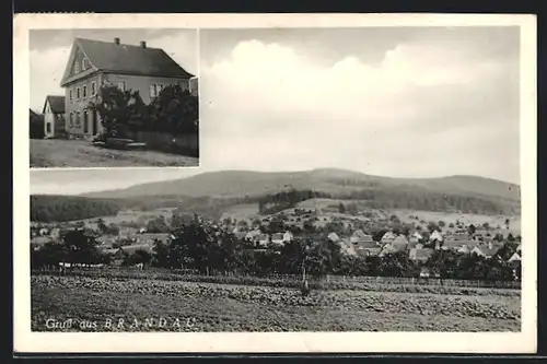 AK Brandau, Ortsansicht mit Gasthaus