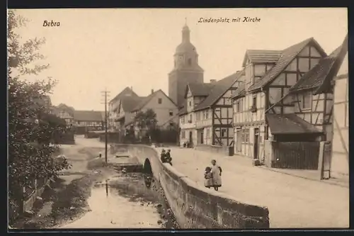 AK Bebra, Lindenplatz mit Kirche