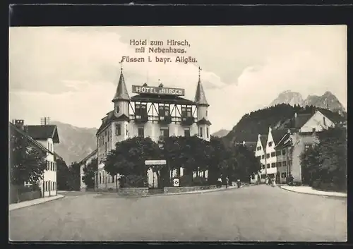 AK Füssen i. bayr. Allgäu, Hotel zum Hirsch mit Nebenhaus