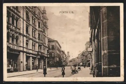 AK Fürth i. B., Strassenpartie mit Geschäften