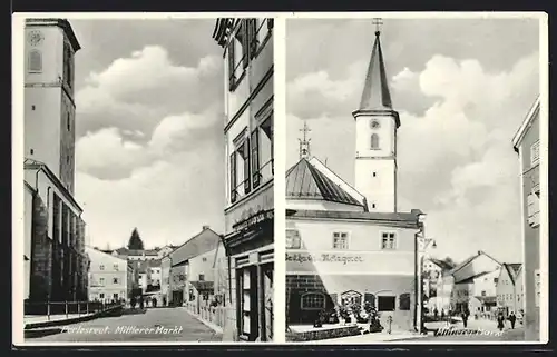 AK Perlesreut, Metzgerei, Mittlerer Markt, Kirche