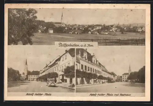 AK Pfaffenhofen, Platz mit Rathaus, Ortsansicht