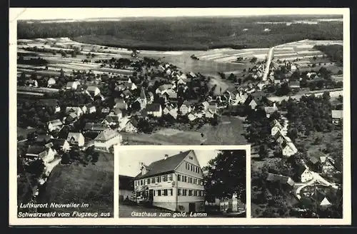 AK Neuweiler /Schwarzwald, Ortsansicht vom Flugzeug aus, Gasthaus zum goldenen Lamm