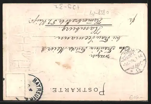 Passepartout-Lithographie Bayreuth, Opernstrasse mit Opernhaus, Wappen