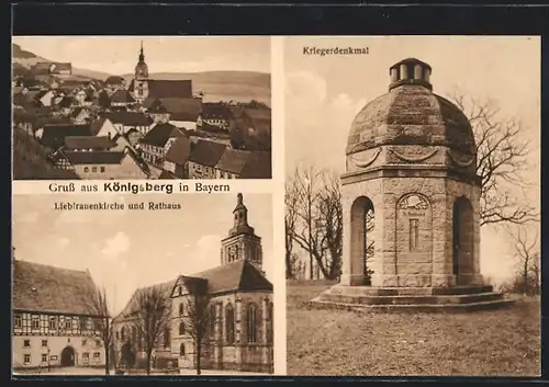 AK Königsberg, Kriegerdenkmal, Ortsansicht, Liebfrauenkirche und Rathaus